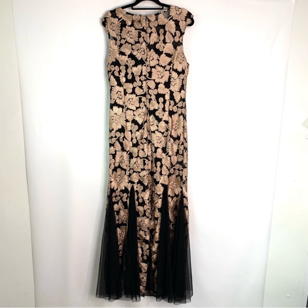 Alex Evenings Floral Embroidered Stretch Tulle Gown Maxi Dress Size 16 Tan Black - Picture 5 of 13